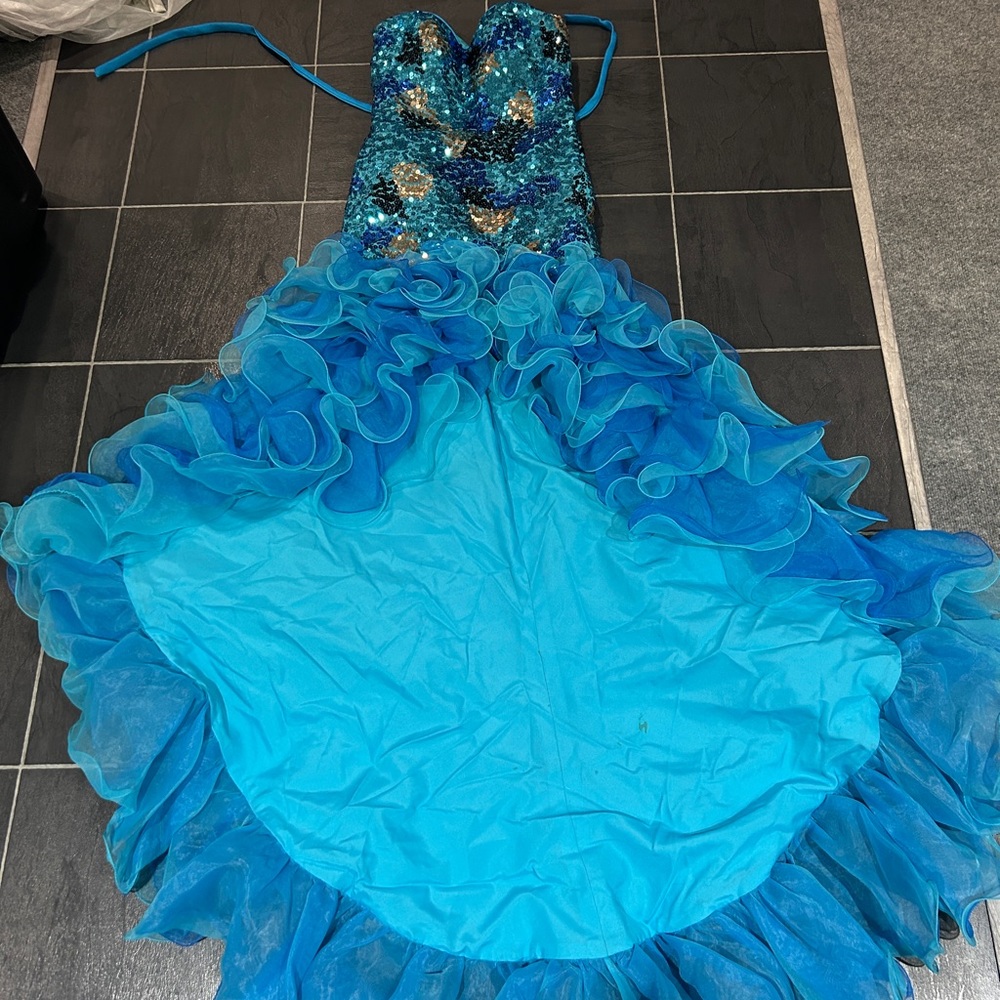 Blue Sequin Strapless Gown - Picture 8 of 8